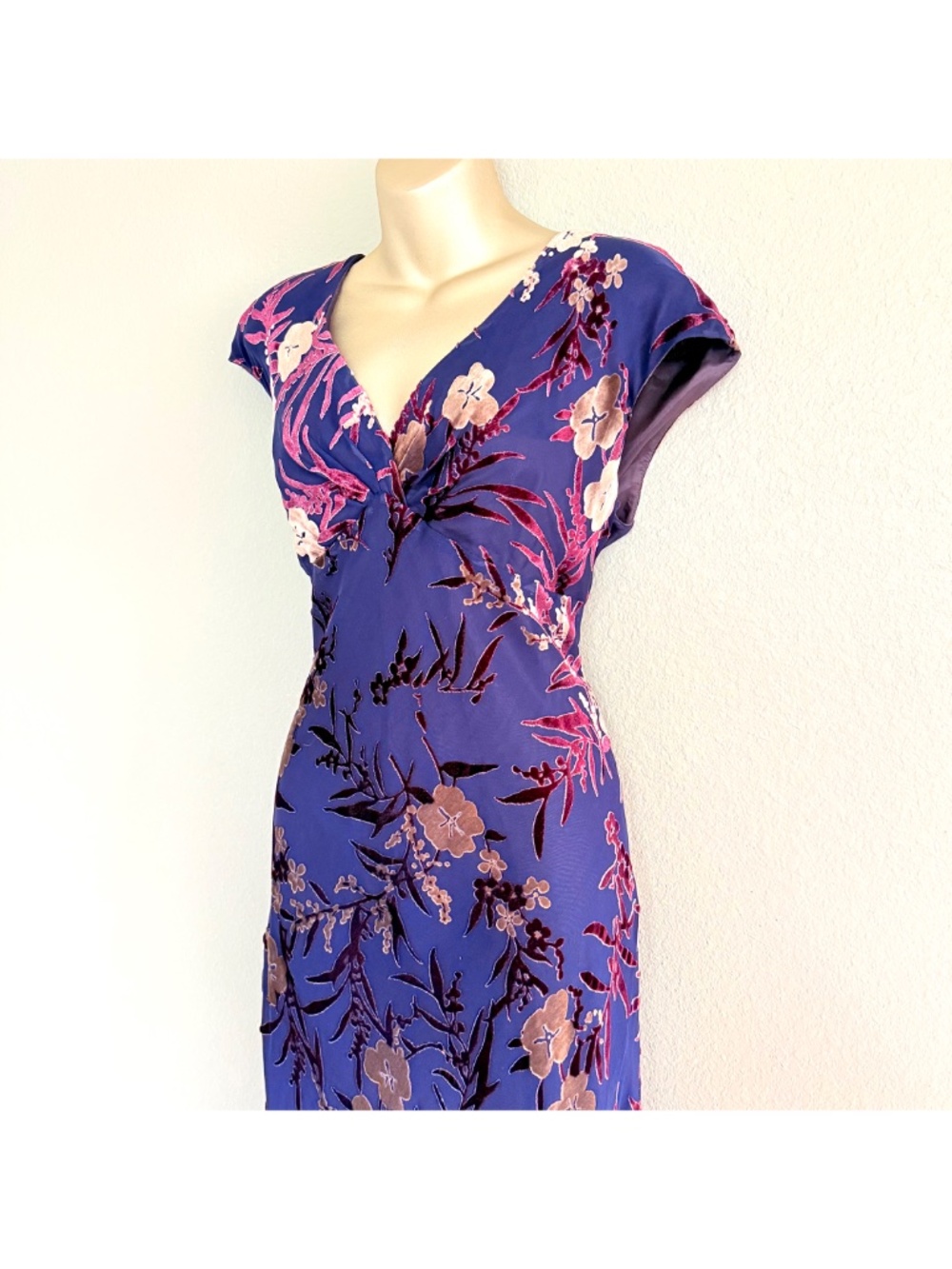 VTG 90s Whimsigoth Fairy Grunge Purple Velvet Burnout Floral Maxi Dress | 14 - Picture 4 of 15